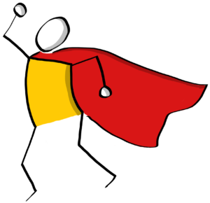 Gender neutral stick figure with a cape posing like a superhero